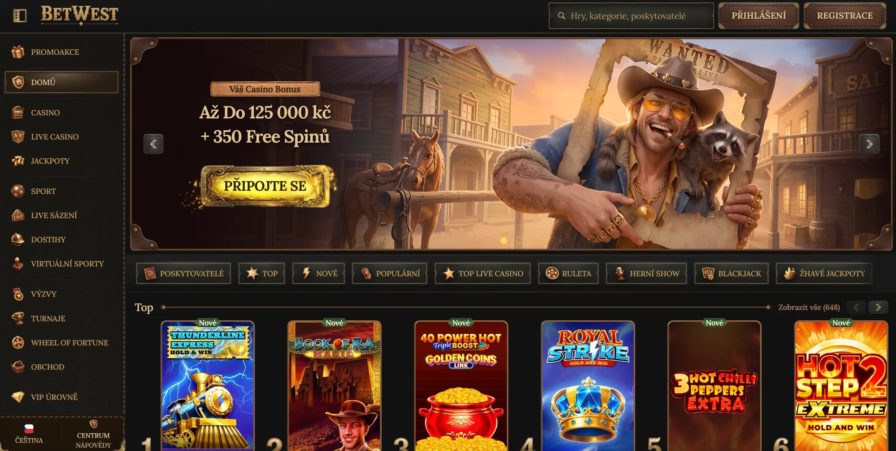 Domovská stránka BetWest casino
